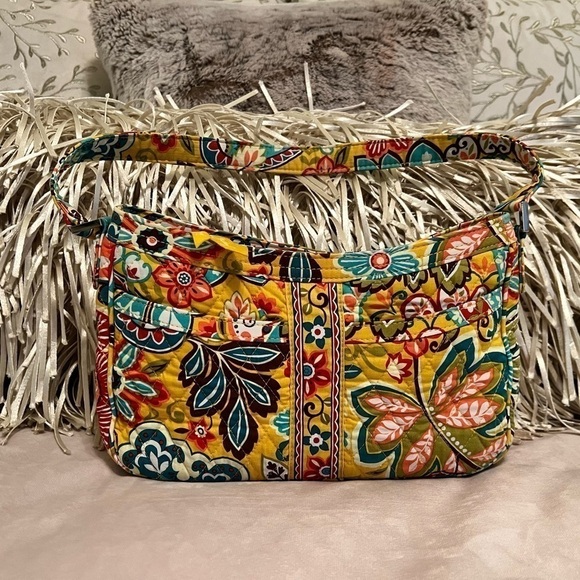 VERA BRADLEY Provincial Cassidy Shoulder Bag 1 Strap Zip Top Yellow East West - Picture 1 of 11